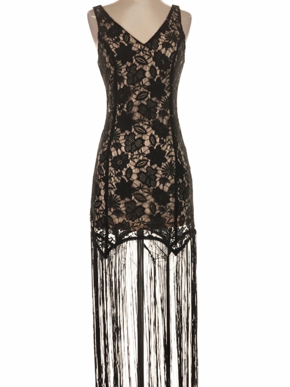 Ark & Co Black Crochet Fringe Dress with Nude Lining